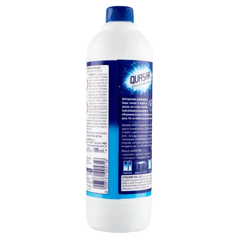 Quasar Detergent Spray Geamuri cu Alcol Rezerva 580 ml, Bax 12 buc.